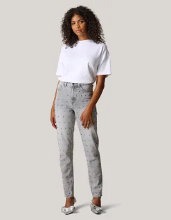 Studs Tapered Fit Jeans Grijs