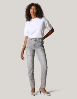 Studs Tapered Fit Jeans Grijs