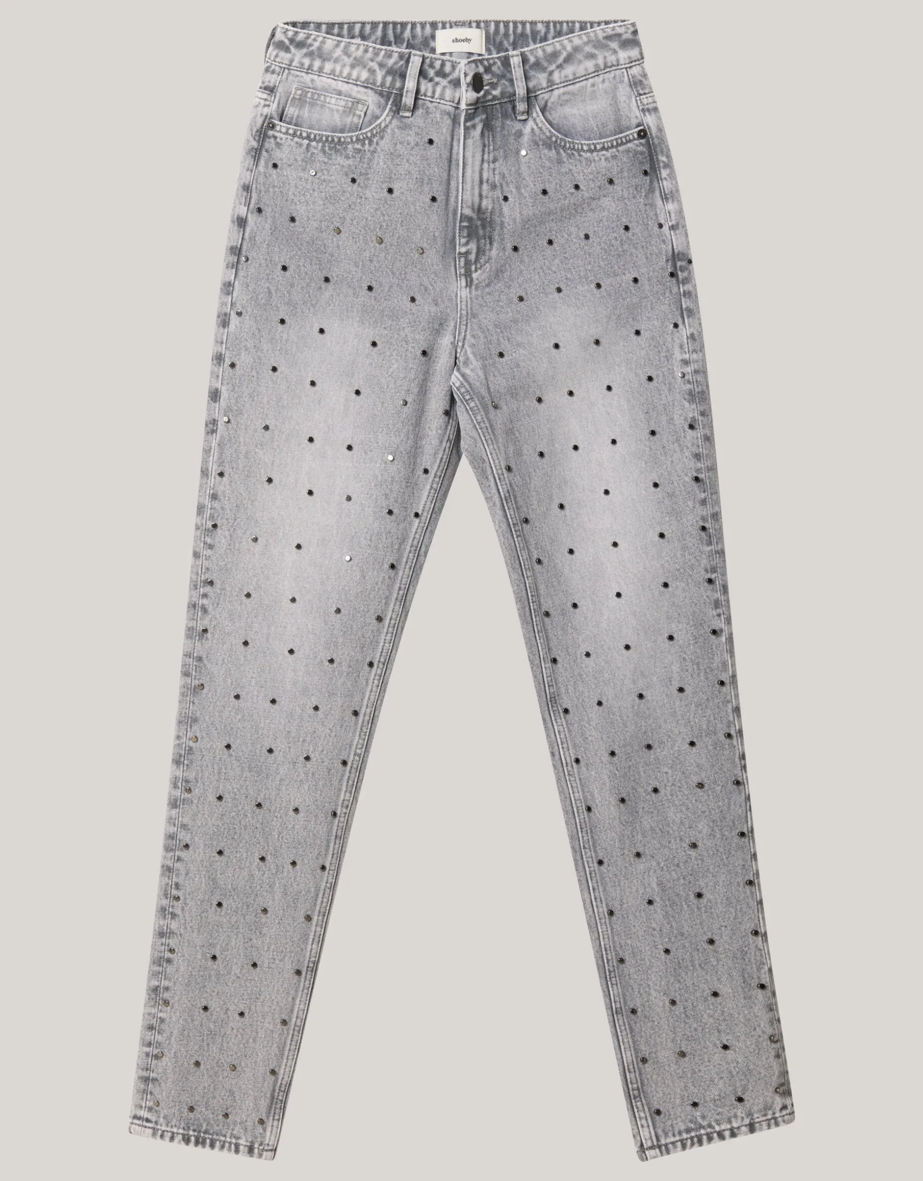 Studs Tapered Fit Jeans Grijs