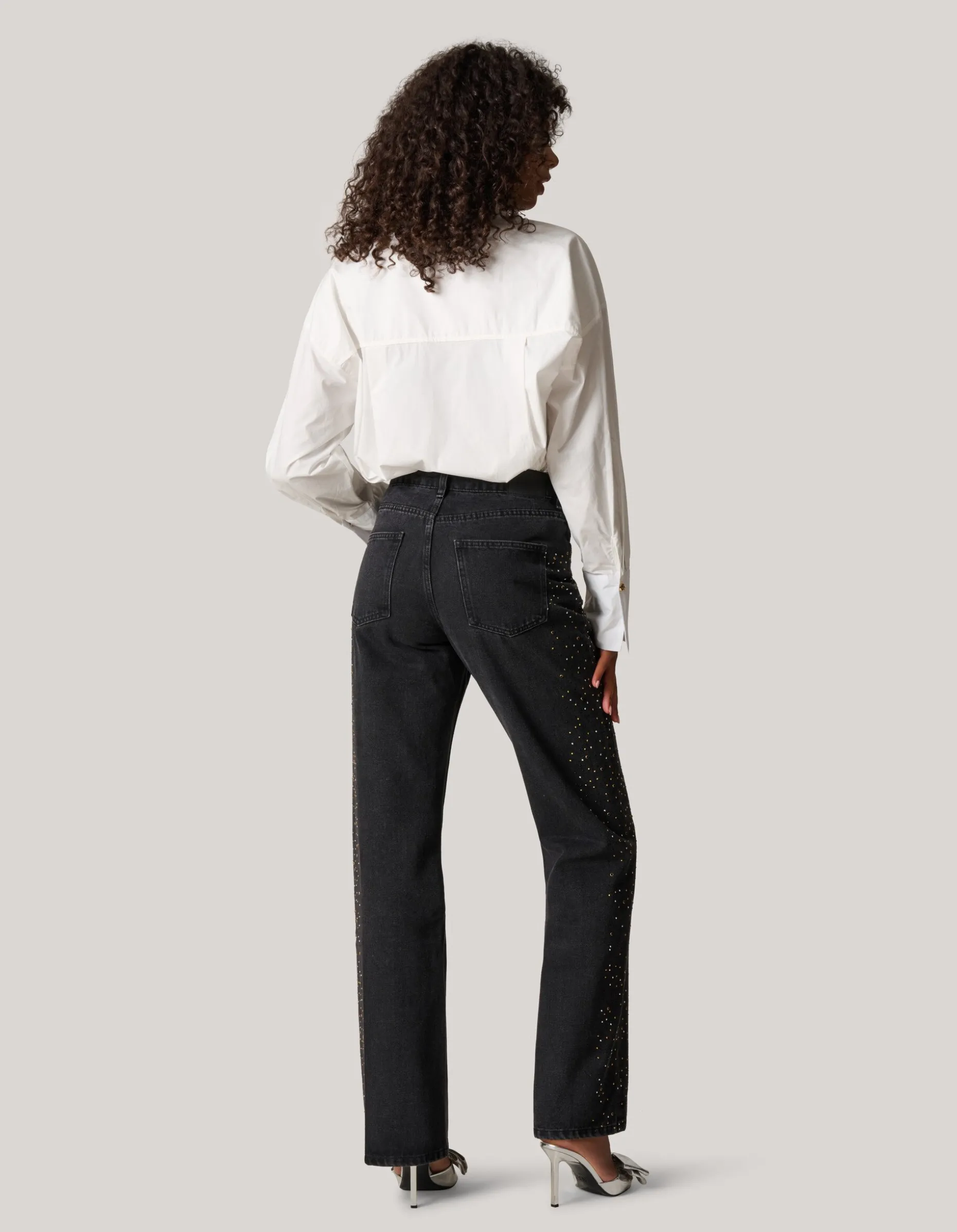 Studs Wide Leg Fit Jeans Donkergrijs