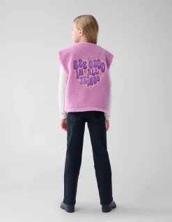 Teddy Embroidery Gilet Roze