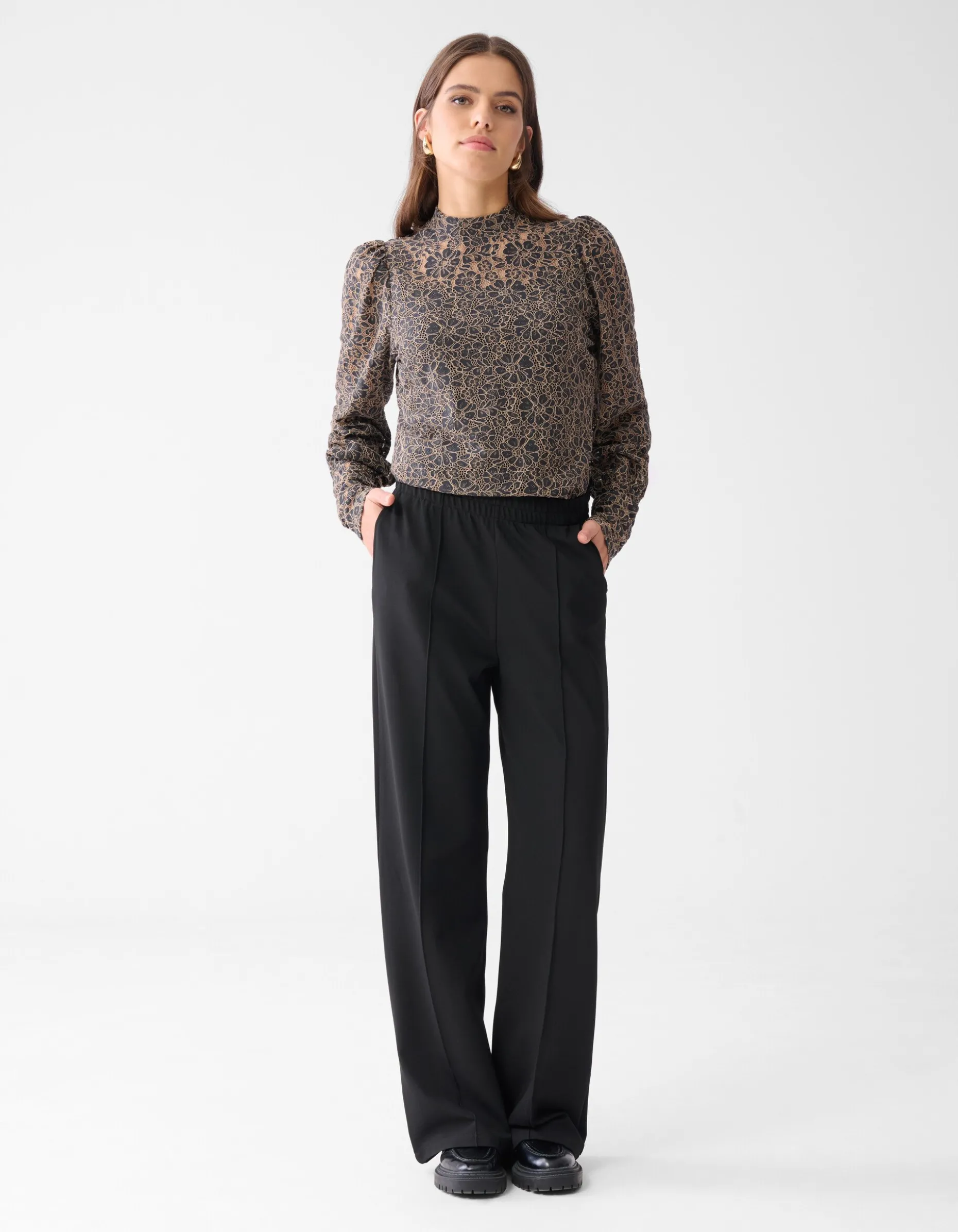 Two Tone Kanten Top Bruin