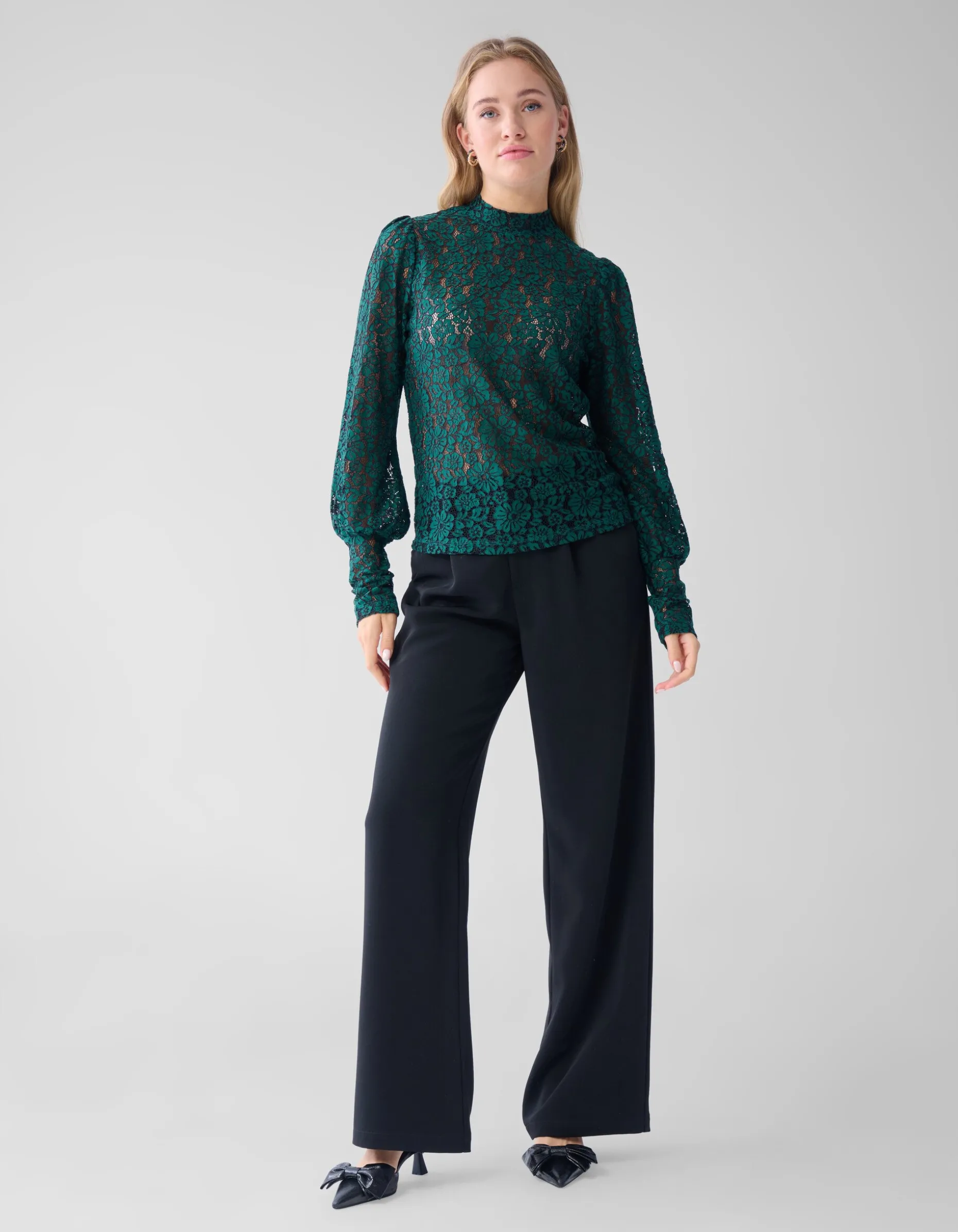 Two Tone Kanten Top Donkergroen