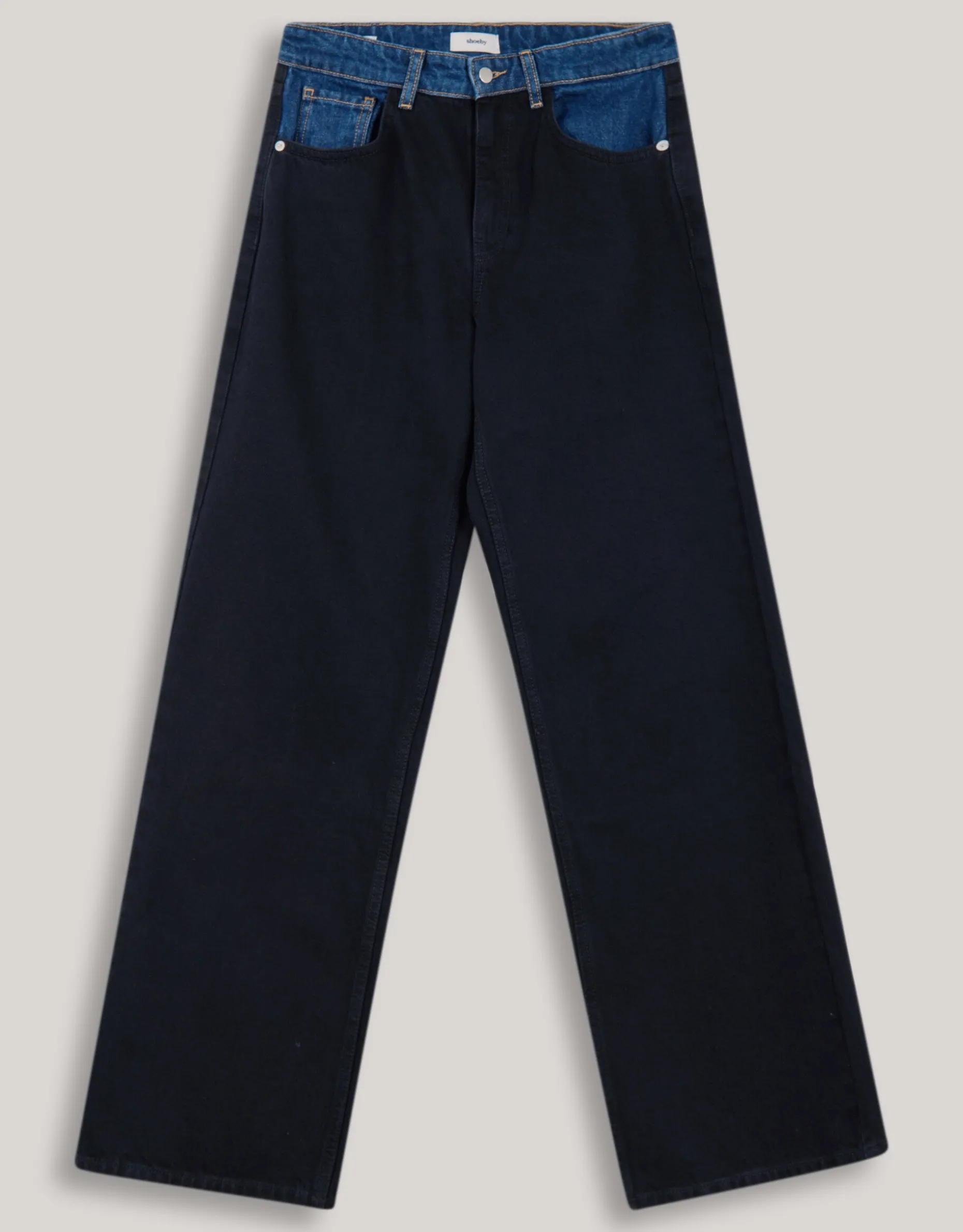Two Tone Wide Leg Fit Jeans Donkerblauw