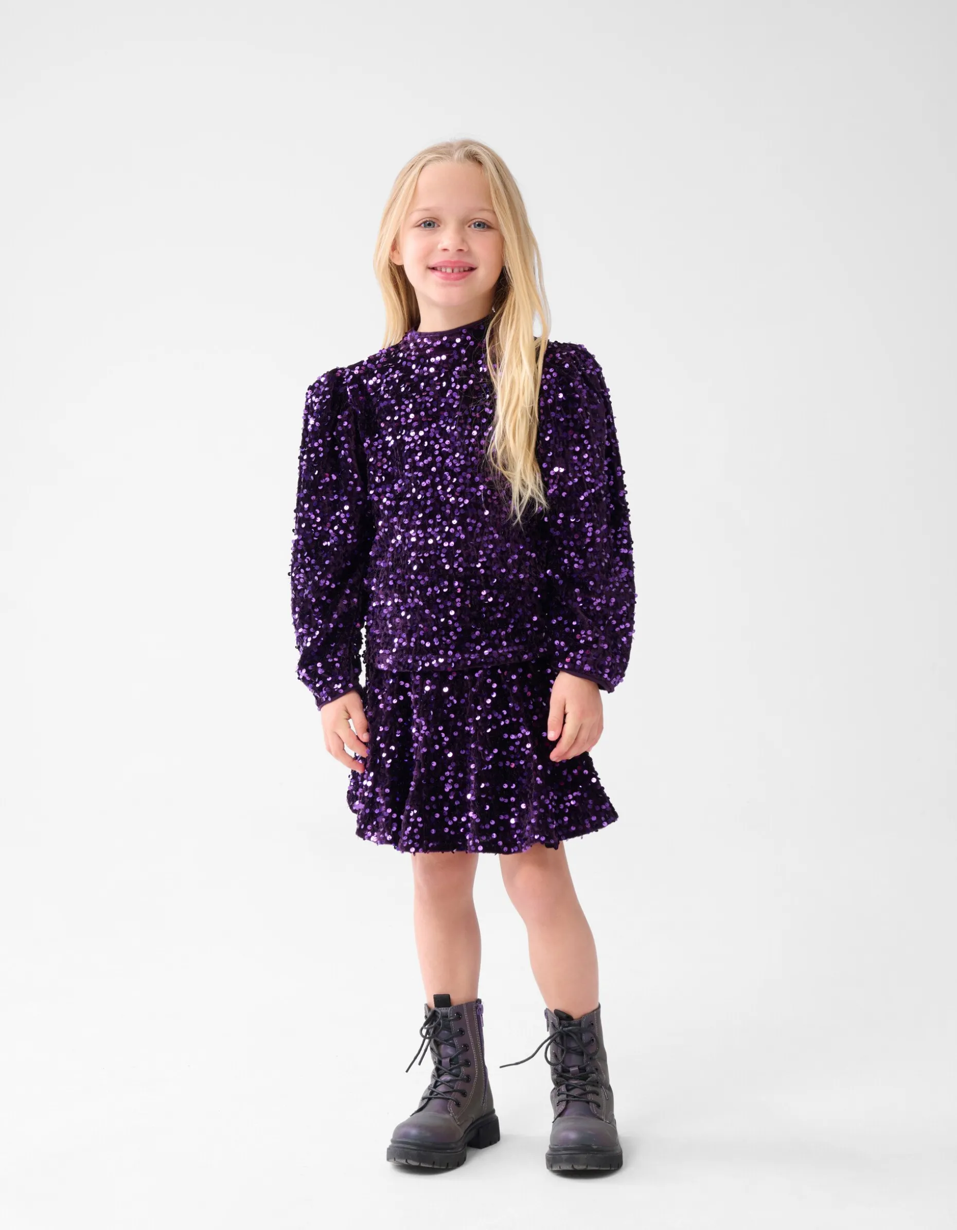 Velvet Pailletten Mini Rok Paars