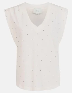 V-hals Strass T-shirt Gebroken Wit By Mieke