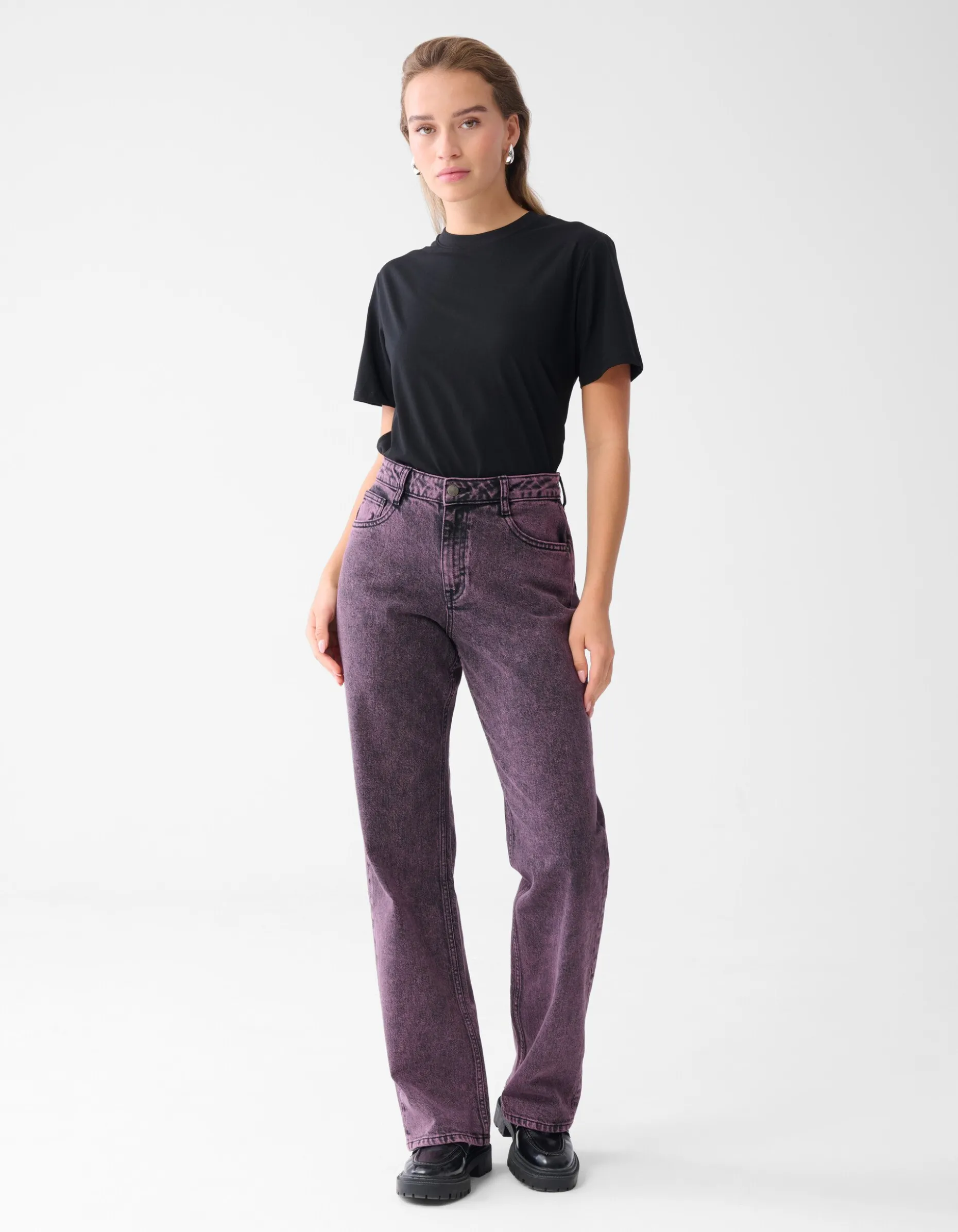 Washed Straight Fit Jeans Paars