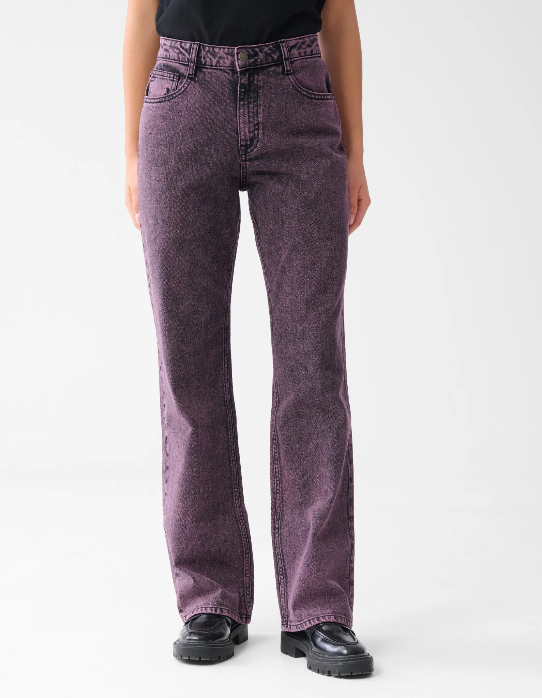 Washed Straight Fit Jeans Paars
