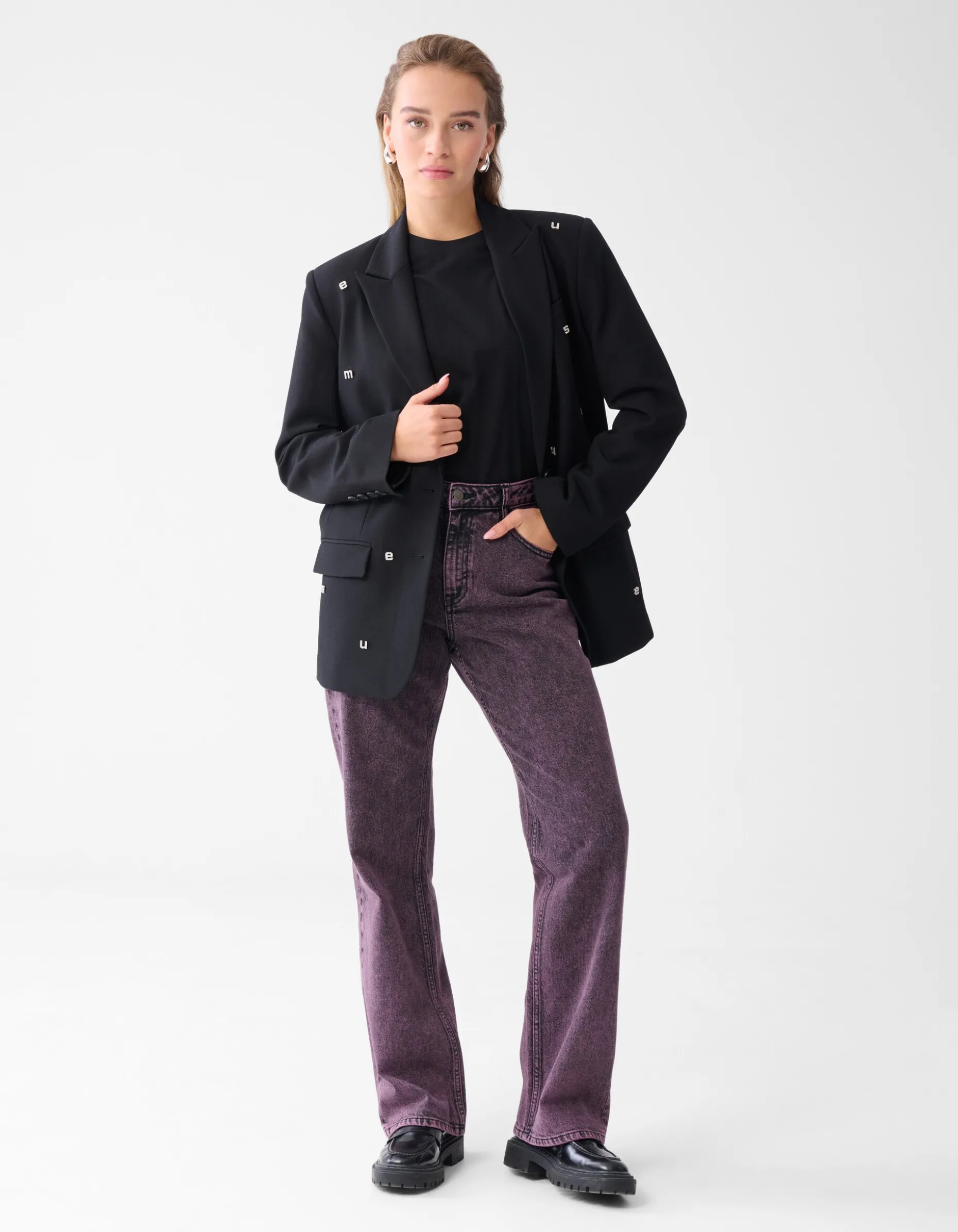 Washed Straight Fit Jeans Paars
