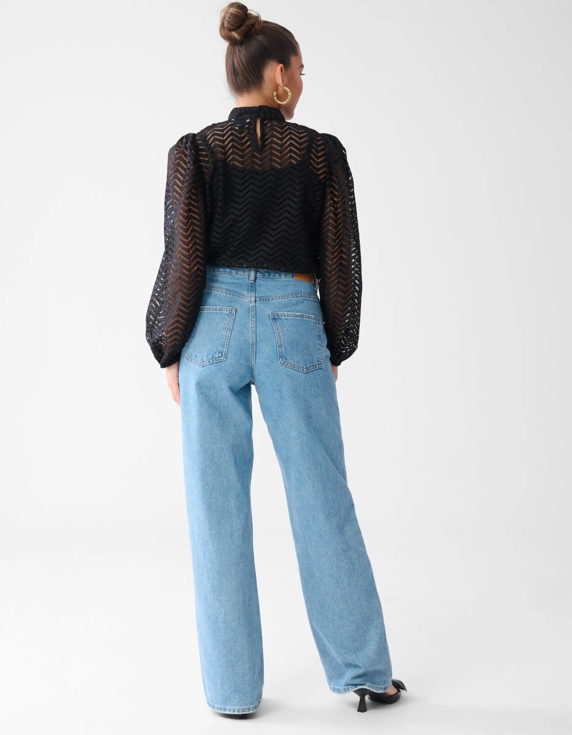 Zigzag Kanten Blouse Zwart