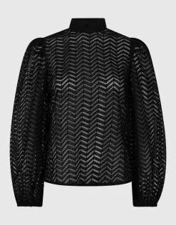 Zigzag Kanten Blouse Zwart
