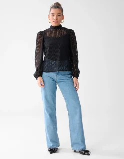 Zigzag Kanten Blouse Zwart